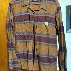 Carhartt Tan and Maroon Striped Flannel Shirt